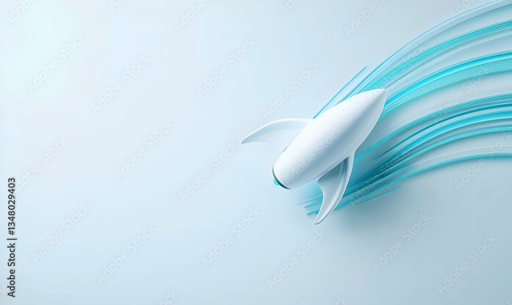 Obraz premium Modern Rocket with Blue Streamlines on Minimalist Background