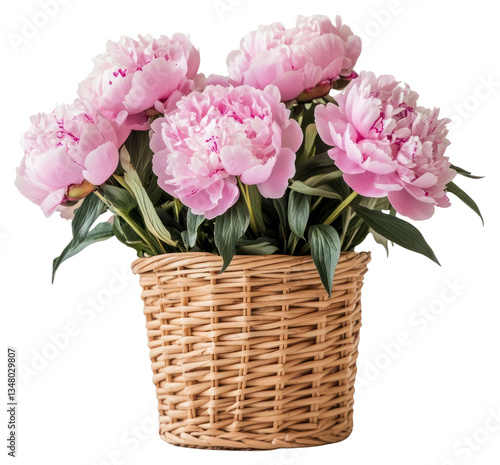 Fototapeta Naklejka Na Ścianę i Meble -  PNG Pink peonies basket peony flowers.