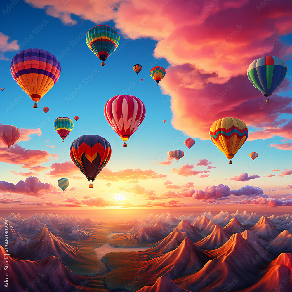 Obraz premium Colorful hot air balloons against a sunrise sky -