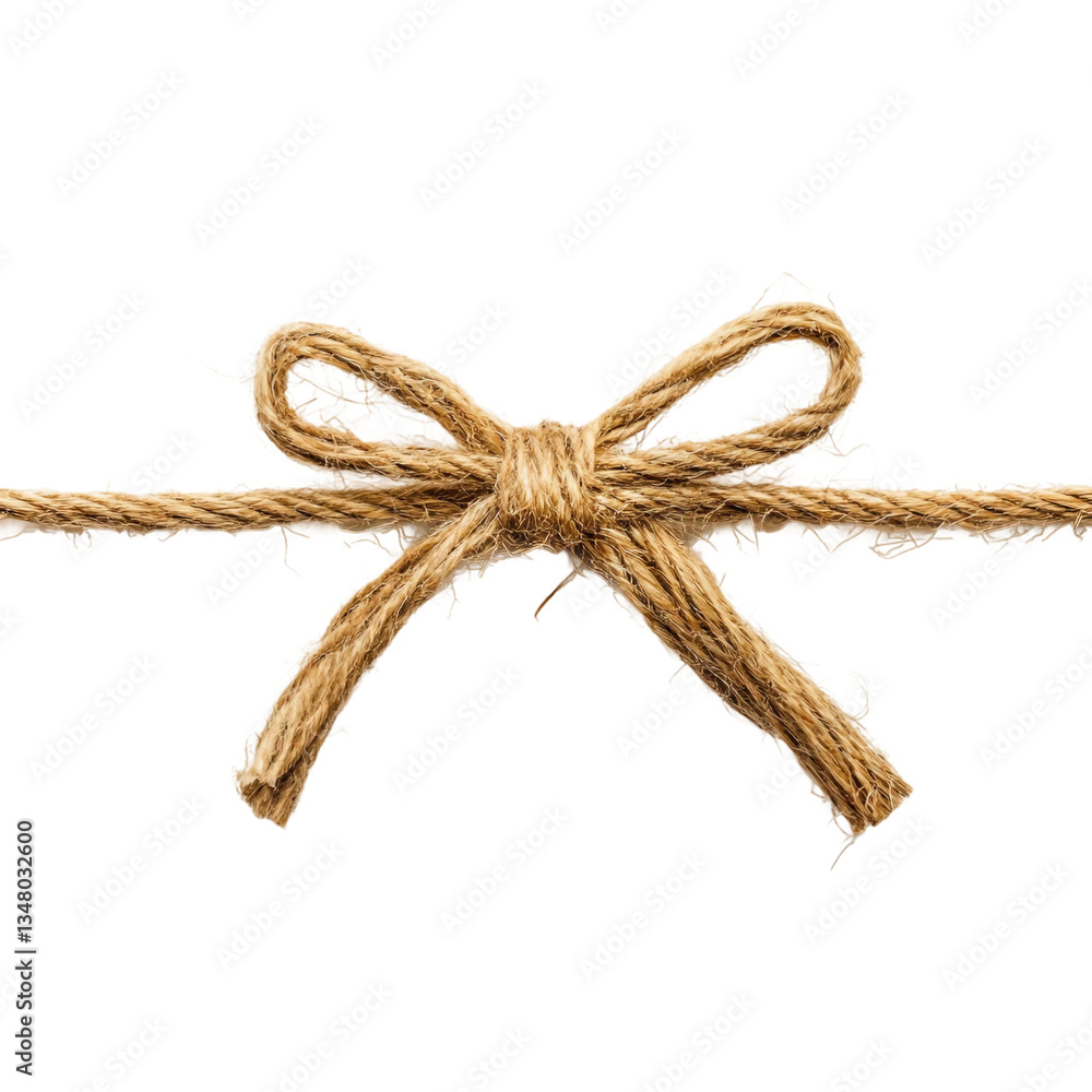A closeup of string or twine tied in a bow isolated on transparent and white background. A closeup of string or twine tied in a bow isolated on transparent and white background.