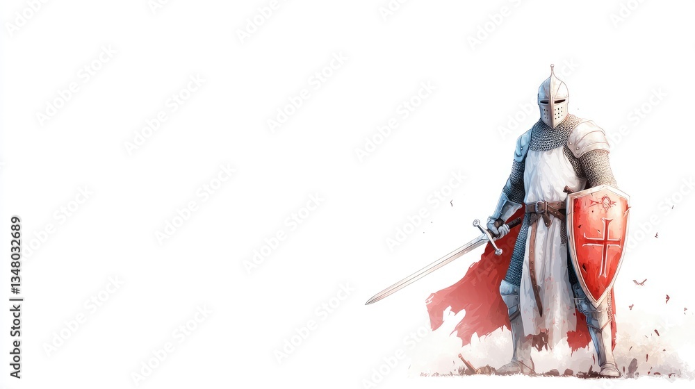 Naklejka premium Medieval Crusader on a White Background
