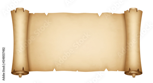 Realistic open parchment scroll on white background