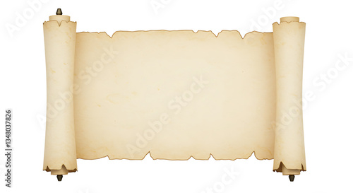 Realistic open parchment scroll on white background
