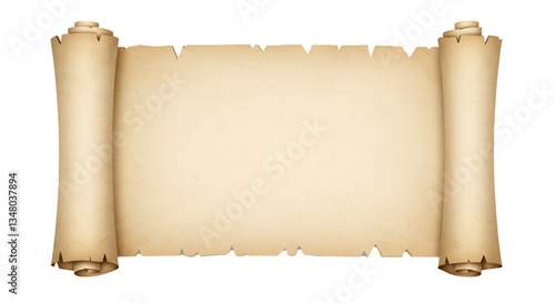 Realistic open parchment scroll on white background