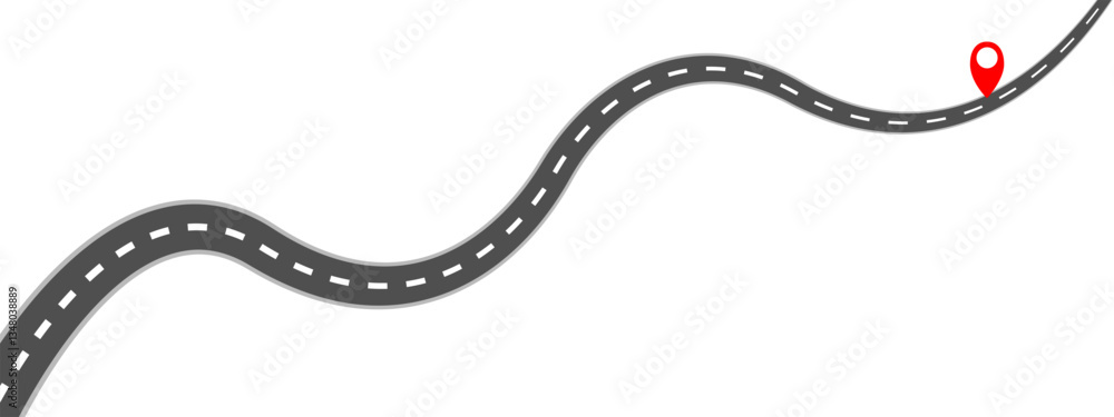 Obraz premium Curved asphalt road with location or direction signs on white background