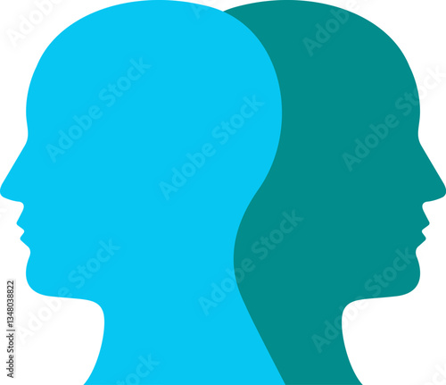 Two head silhouettes on a white background. Psychology, diversity, tolerance and opposites concept