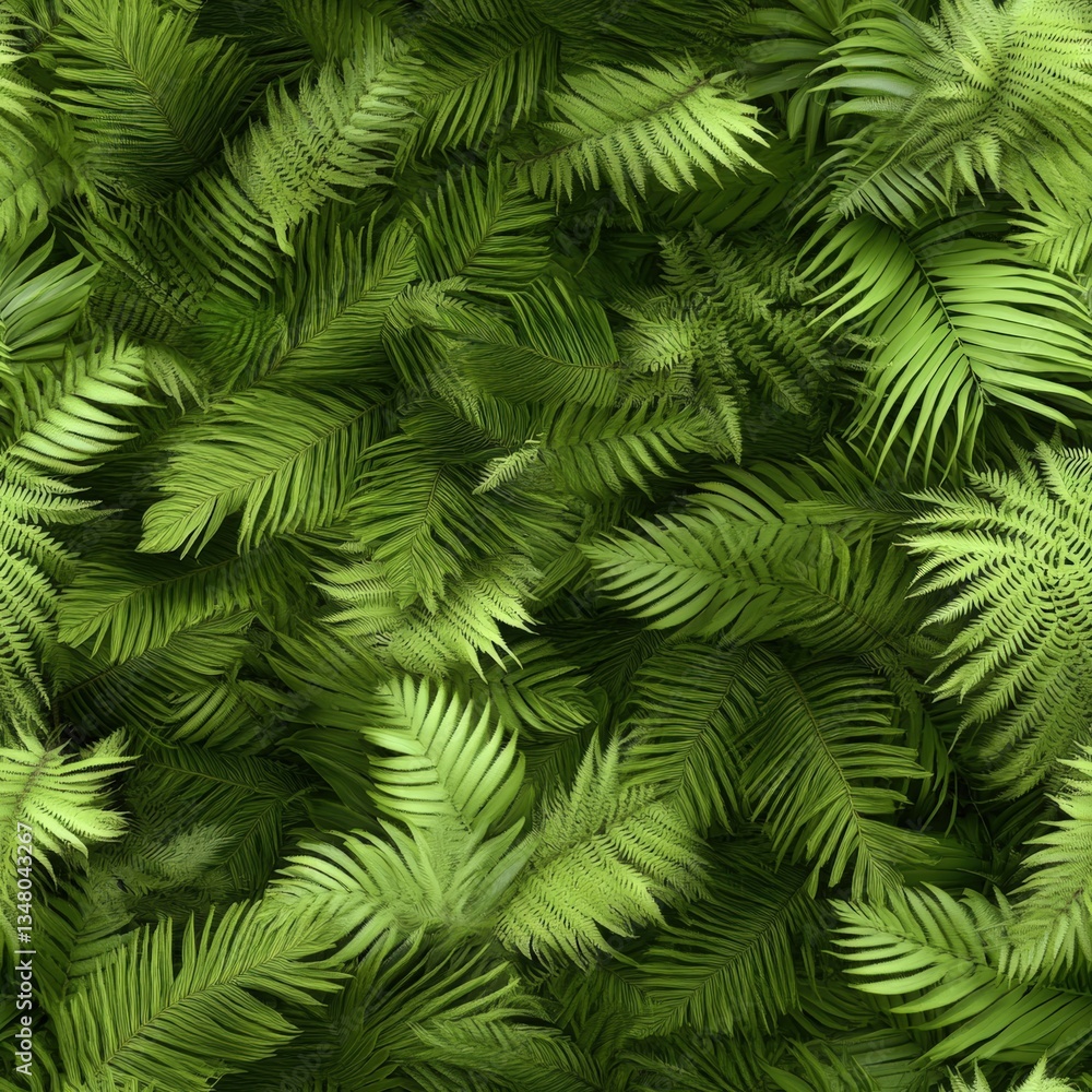 Close-up overhead view of lush green ferns creating a seamless textured background showcasing nature's vibrant colors and intricate patterns in detail Close-up overhead view of lush green ferns creating a seamless textured background showcasing nature's vibrant colors and intricate patterns in detail