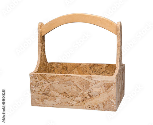 Image of a light brown wooden basket on a white background with a clipping path to easily separate the object from the scene.