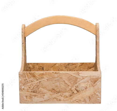 Image of a light brown wooden basket on a white background with a clipping path to easily separate the object from the scene.