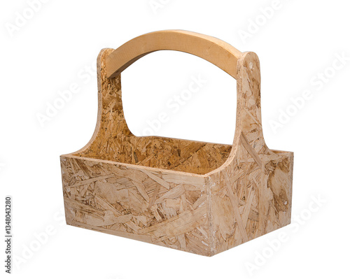 Image of a light brown wooden basket on a white background with a clipping path to easily separate the object from the scene.