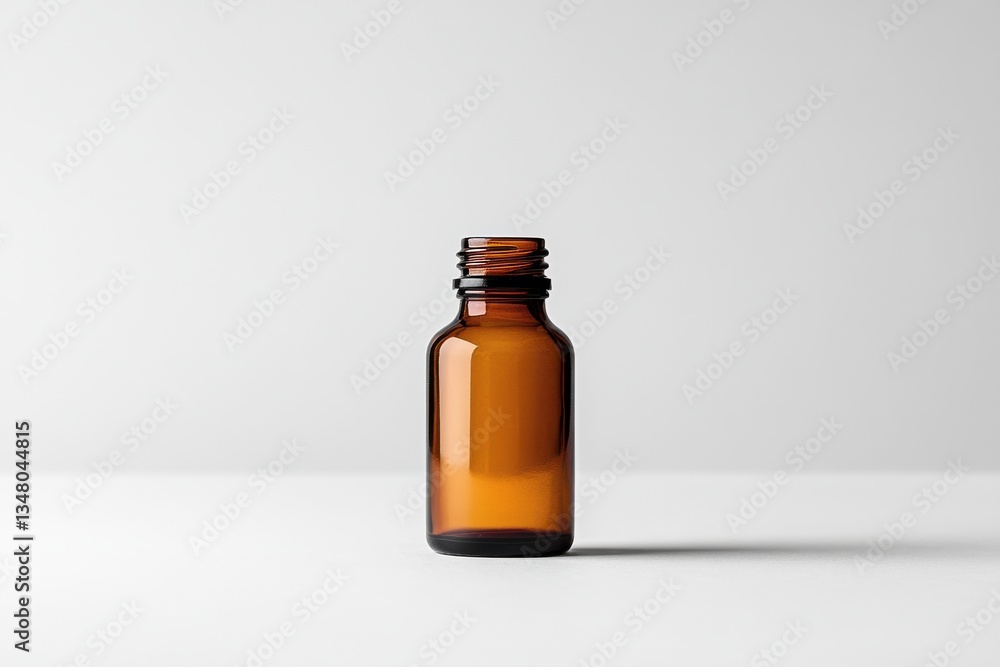 Empty Amber Glass Bottle With Screw Top on a Minimalist White Background Empty Amber Glass Bottle With Screw Top on a Minimalist White Background