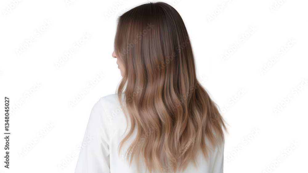 Fototapeta premium Long Wavy Brown Hair Back View