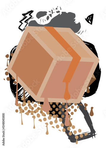Cardboard Box graffiti. Abstract modern street art decoration performed in urban painting style.