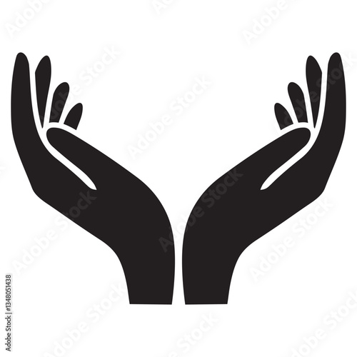 Open Hands Symbol , Caring, Giving And Protection, Minimalist Hand Logo, Hands silhouette vector design.