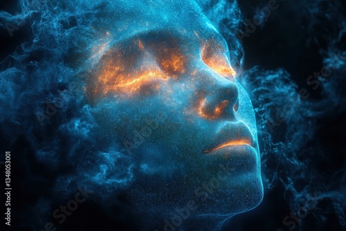 Ethereal Portrait of a Woman with Cosmic Elements and Glowing Features in Dark Background