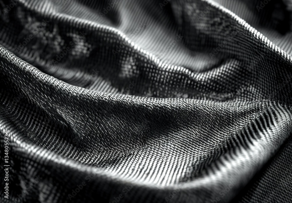 Naklejka premium Black and white textile texture, close-up shot, high contrast lighting, woven pattern