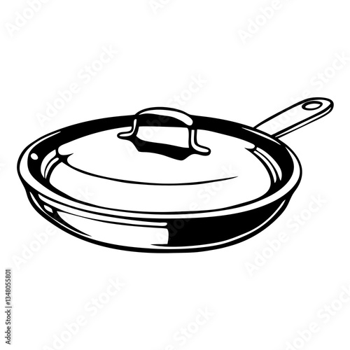 black and white stainless steel pan in white background
