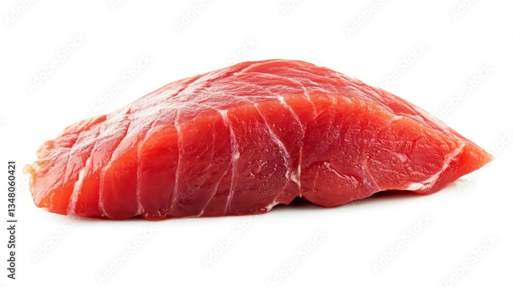 Raw meat slice isolated on white background. Possible use Food product showcase Raw meat slice isolated on white background. Possible use Food product showcase