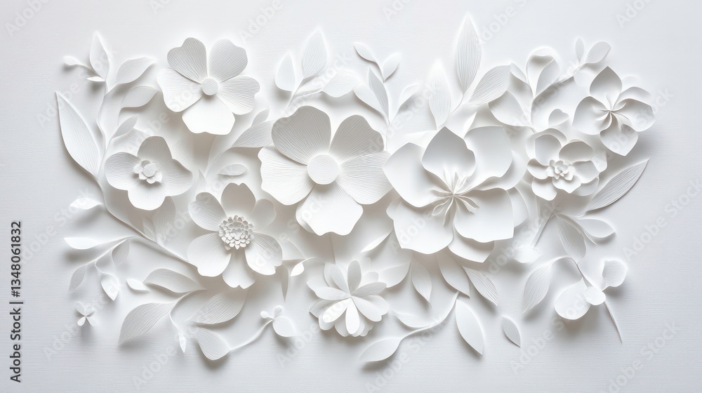 Invitation mockup, blank white paper with paper cut blossom and flowers. Woman's day, 8 march, Easter, Mother's day, anniversary greeting cardflowers and Invitation mockup, blank white paper with paper cut blossom and flowers. Woman's day, 8 march, Easter, Mother's day, anniversary greeting cardflowers and