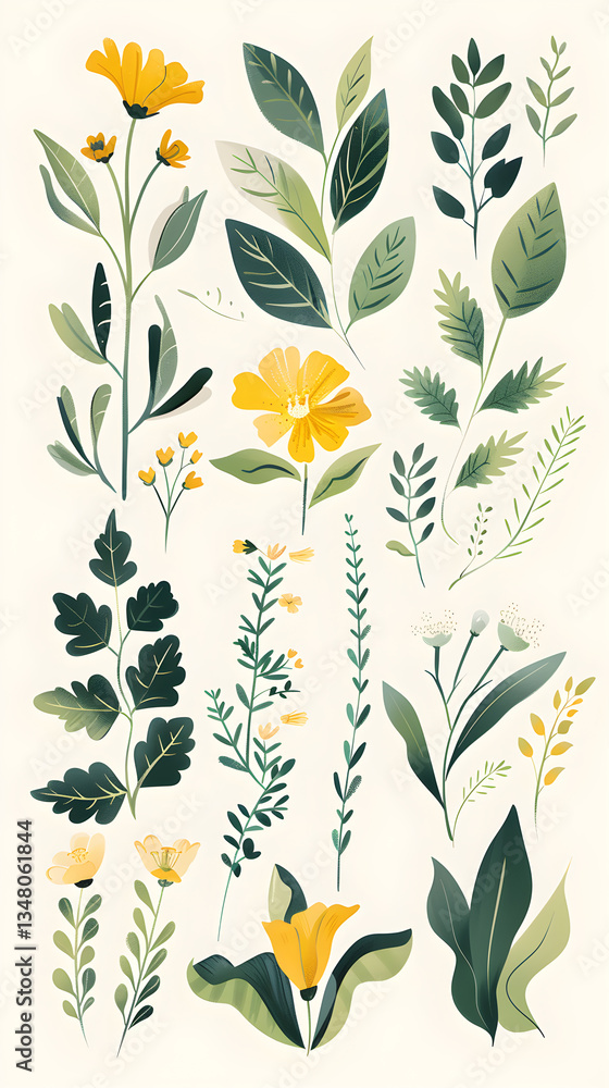 Modern Vector Plant Illustrations Showcasing Various Elegant Botanical Elements in Minimalist Design Modern Vector Plant Illustrations Showcasing Various Elegant Botanical Elements in Minimalist Design