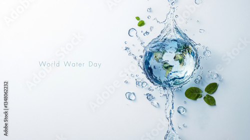 Water day concept with water splash in earth shape.