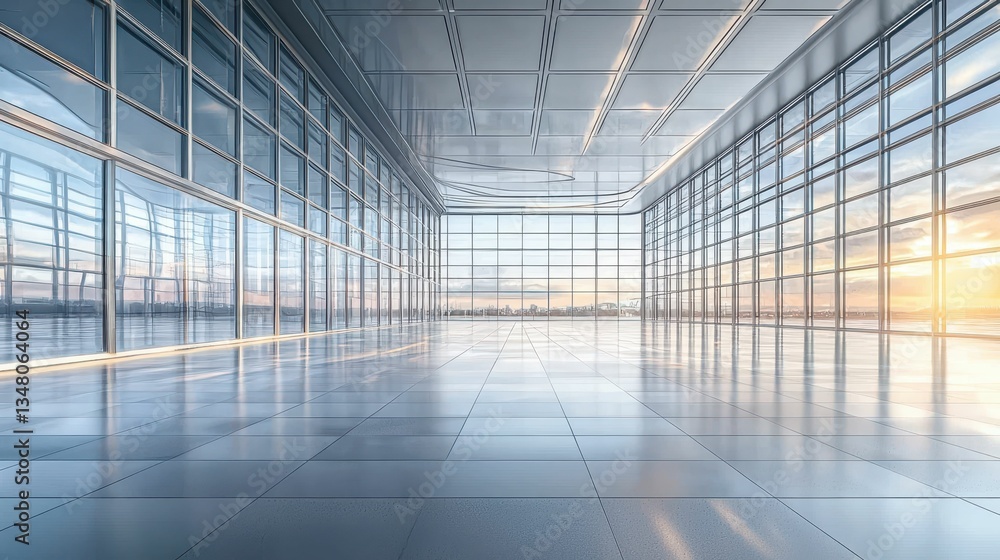 Futuristic Empty Space with Endless Glass Windows and Soft Lighting Futuristic Empty Space with Endless Glass Windows and Soft Lighting