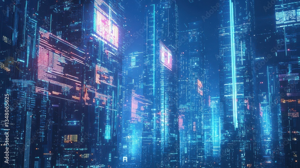 Futuristic Cityscape with Neon Lights and Floating Elements Futuristic Cityscape with Neon Lights and Floating Elements