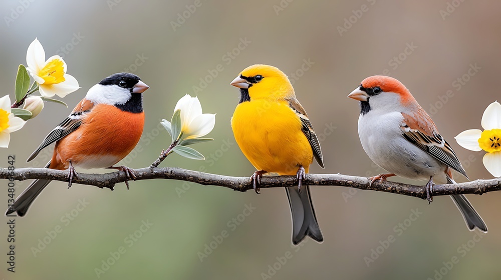 Fototapeta premium Spring birds in nature flowering flora close-up scene natural environment outdoor view