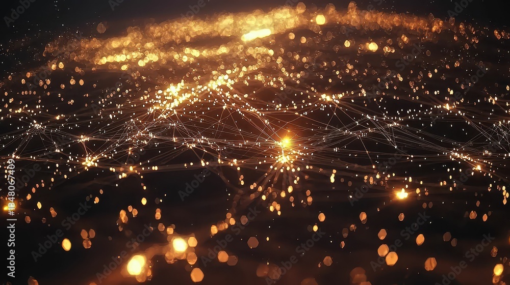 Obraz premium Glowing 3D Matrix of Interconnected Data Points and Light Effects