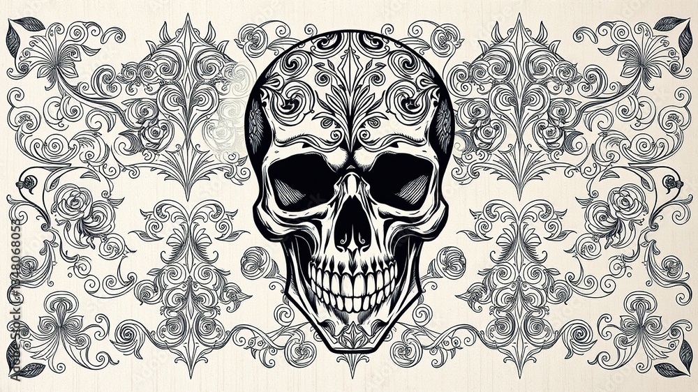 Skull Carvings: Elegant Engraving Patterns for Backgrounds Skull Carvings: Elegant Engraving Patterns for Backgrounds