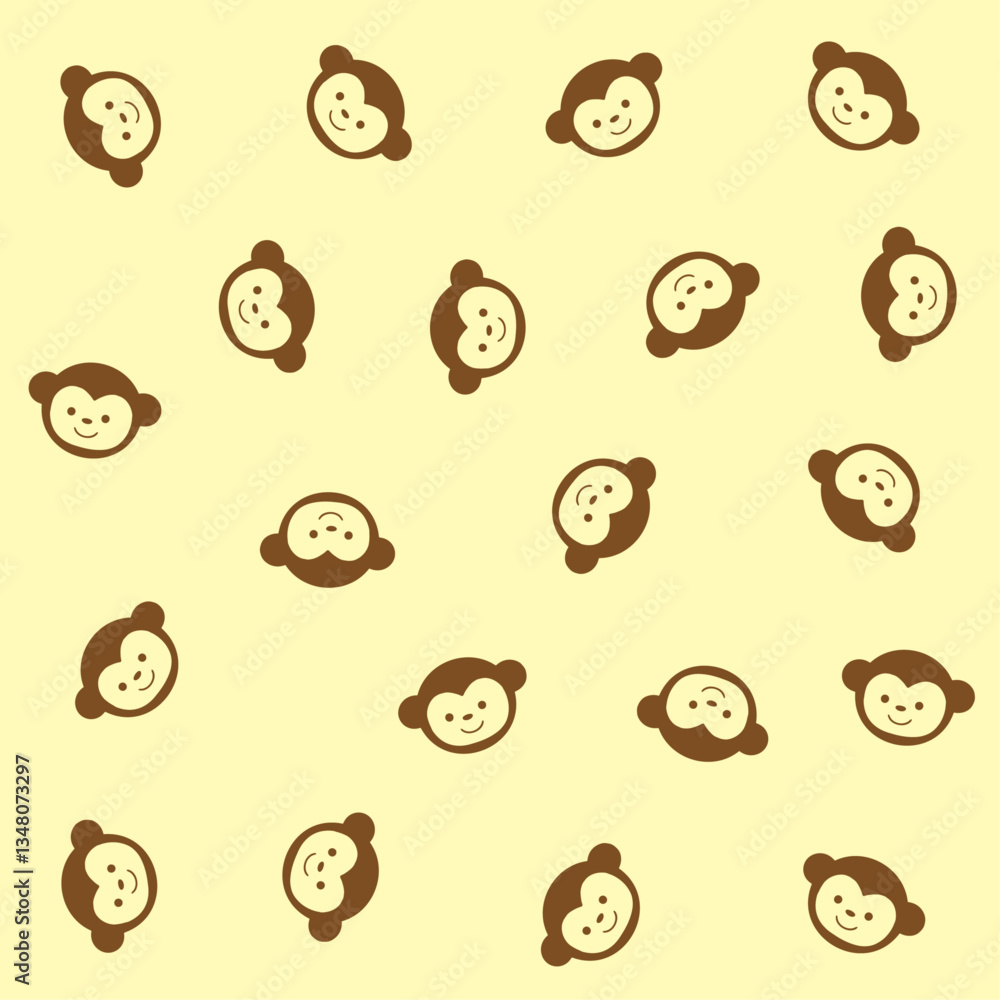 Fototapeta premium a pattern of monkeys with faces on a yellow background