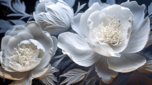 Fototapeta Naklejka Na Ścianę i Meble -  Paper Carving 3d Flower Peony Background Poster Decorative Painting 