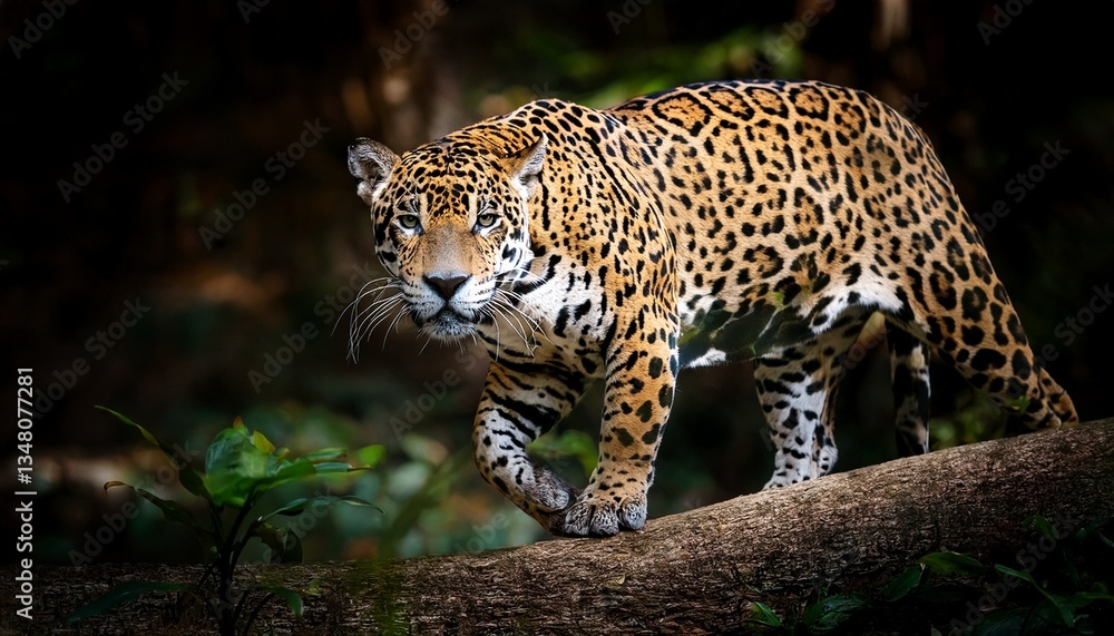Fototapeta premium majestic jaguar prowling through the dark forest