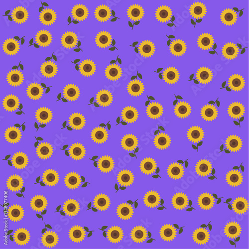 a purple background with sunflowers and leaves