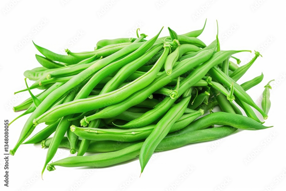 Isolated Beans Pile of Raw Green Beans Haricot, Top View, Isolated on White Background Isolated Beans Pile of Raw Green Beans Haricot, Top View, Isolated on White Background