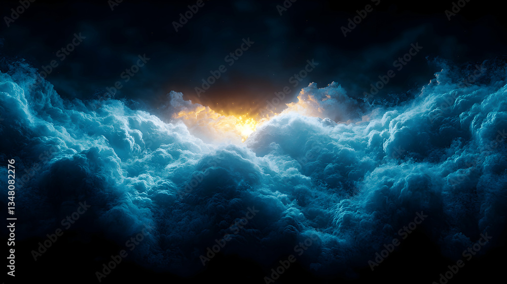 Dramatic Cloudscape With Glowing Light Piercing Through Dark Clouds Dramatic Cloudscape With Glowing Light Piercing Through Dark Clouds