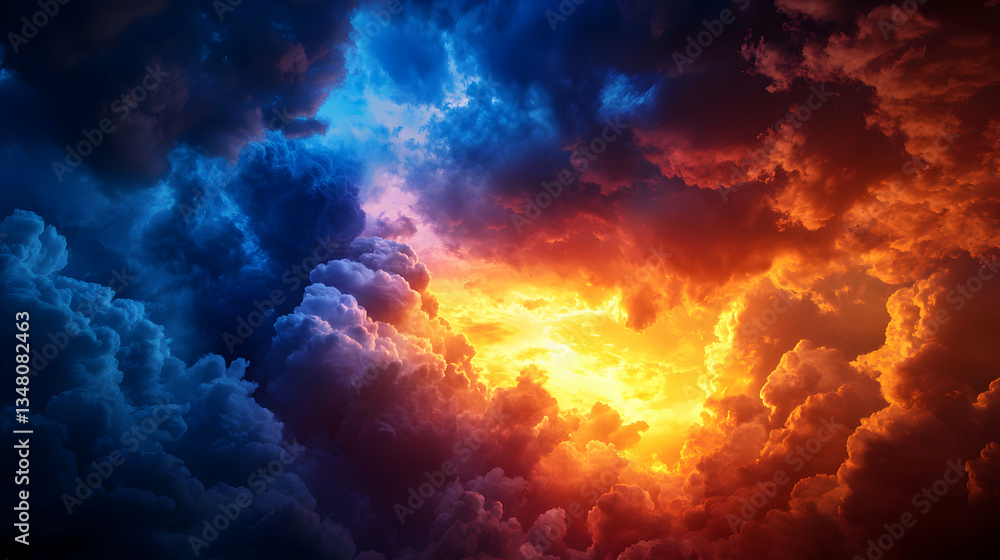 Dramatic Cloud Formation Displaying Fiery Orange And Cool Blue Hues Against A Dark Background Dramatic Cloud Formation Displaying Fiery Orange And Cool Blue Hues Against A Dark Background