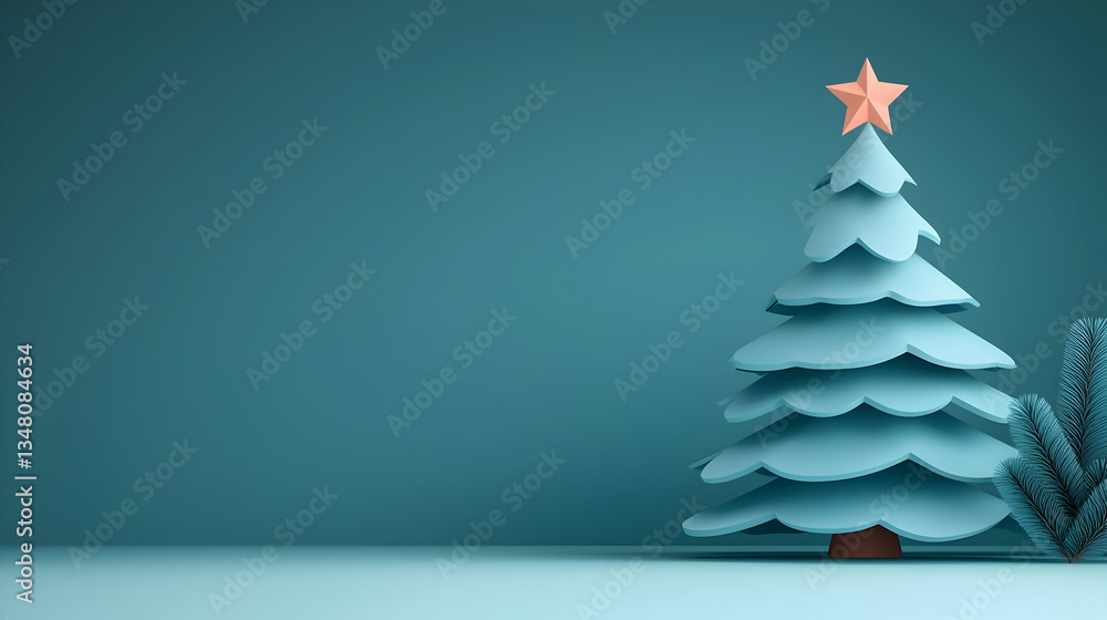Blue Pixelated Christmas Tree with Star on Teal Background Blue Pixelated Christmas Tree with Star on Teal Background
