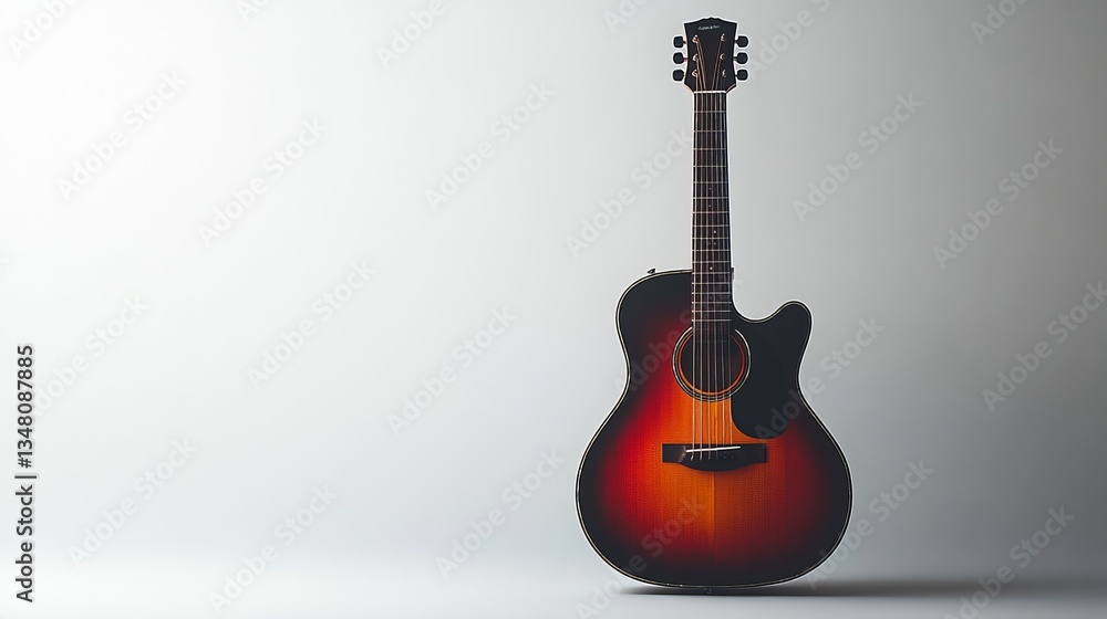 Fototapeta premium Acoustic guitar sunburst finish musical instrument stringed instrument music studio equipment guitar