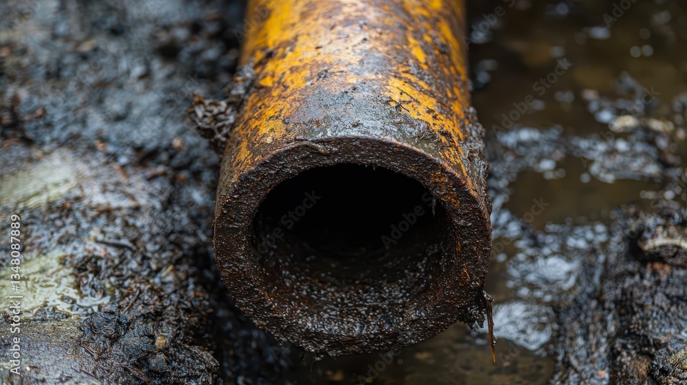 Rusty Old Pipe Completely Clogged with Thick Sludge and Debris Rusty Old Pipe Completely Clogged with Thick Sludge and Debris