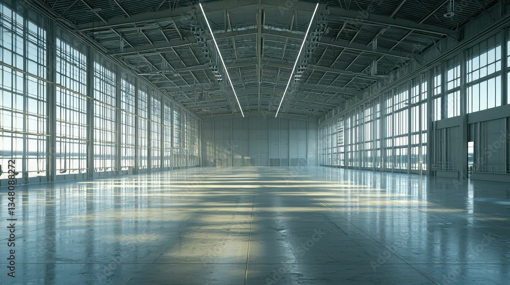 Empty Hangar with Spacious Floor and Massive Windows at Airport Empty Hangar with Spacious Floor and Massive Windows at Airport
