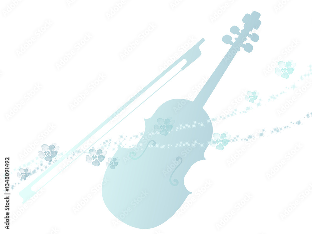 Obraz premium 青いバイオリンと花のイラスト
