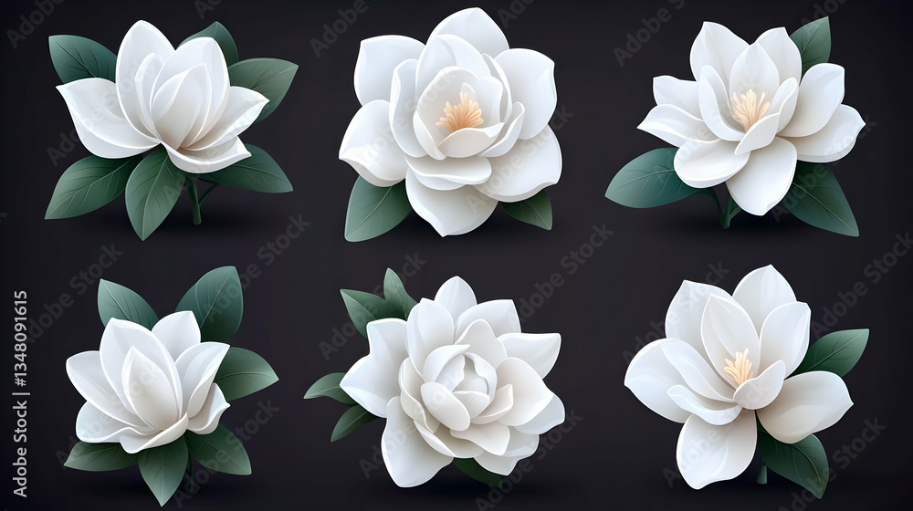 custom made wallpaper toronto digitalCollection of White Magnolia and Jasmine Blossoms on Dark Background