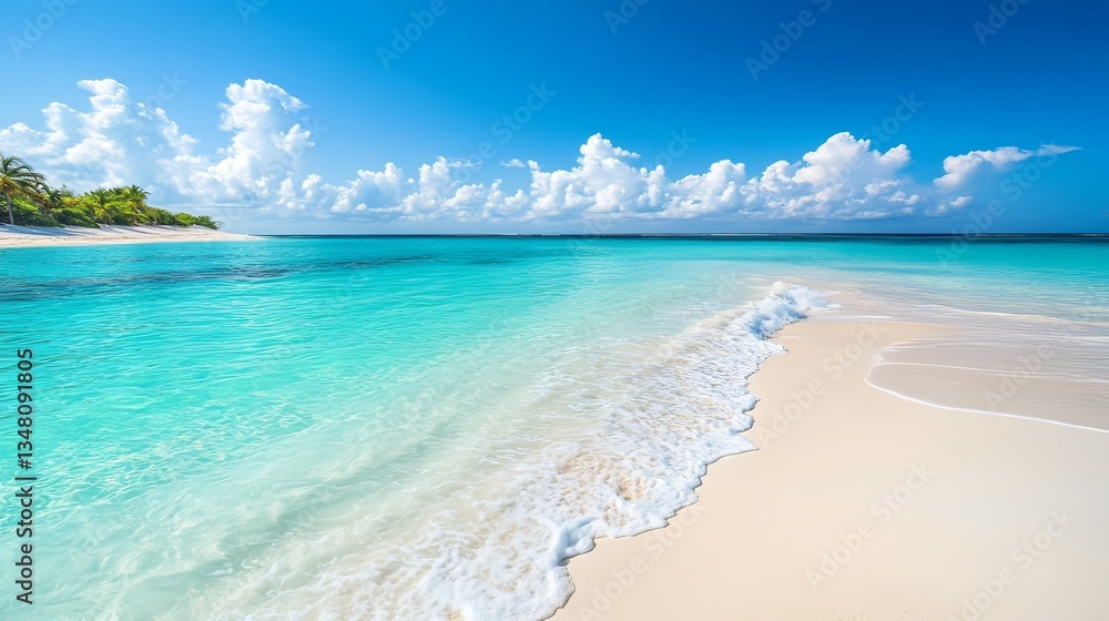 Tropical beach with white sand and crystal-clear turquoise water, perfect for travel and vacation themes. Tropical beach with white sand and crystal-clear turquoise water, perfect for travel and vacation themes.