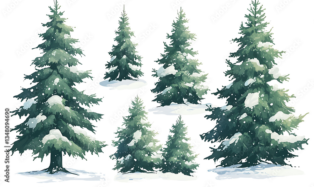 Obraz premium .Illustration of trees, leaves, grass and various botanical elements on a white background.