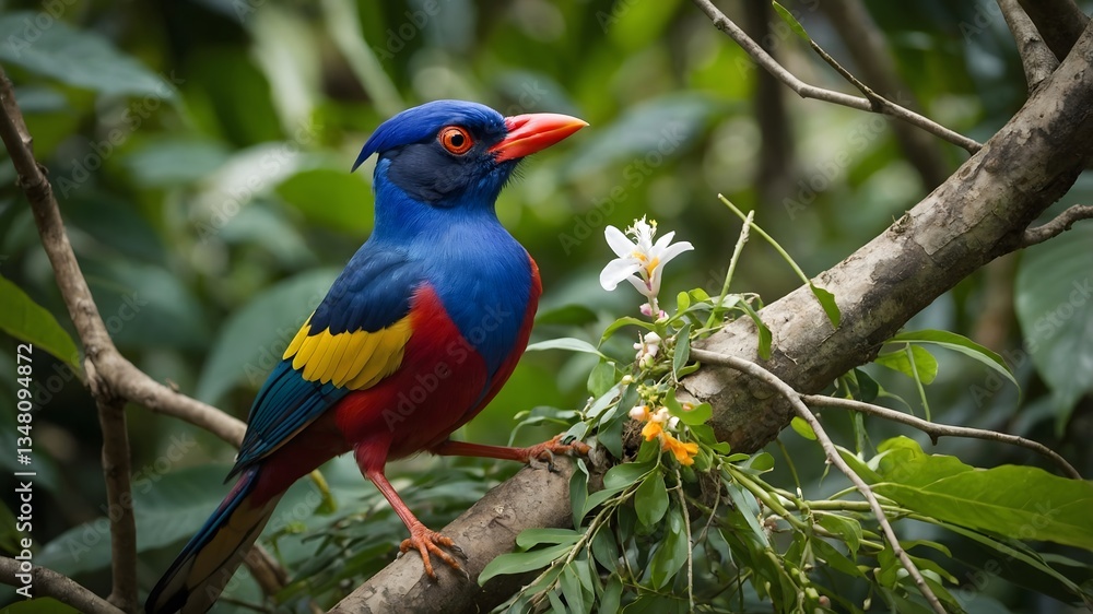 Obraz premium Jungle Harmony: Energetic Interactions of Sri Lanka Blue Magpies