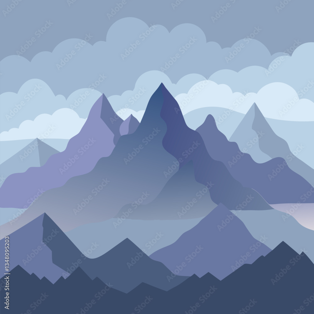 Naklejka premium An illustration vector of Mountains in the mist background.
