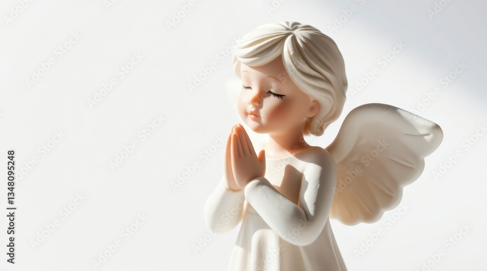 Delicate angel figurine with soft wings and hands clasped in prayer Delicate angel figurine with soft wings and hands clasped in prayer