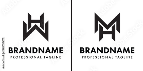Letters WH or MH Monogram Logo, suitable for any business with WH HW MH HM initials