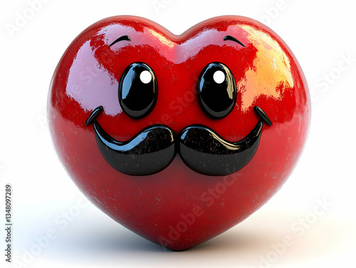 3D Red Heart Illustration with Mustache
